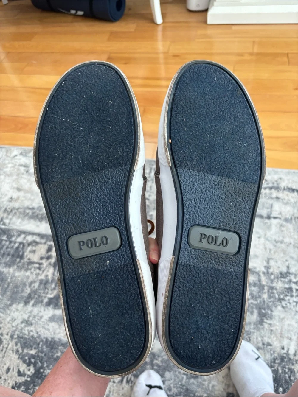 Polo by Ralph Lauren Taupe Canvas Lace-Up Loafers with Navy Polo Logo